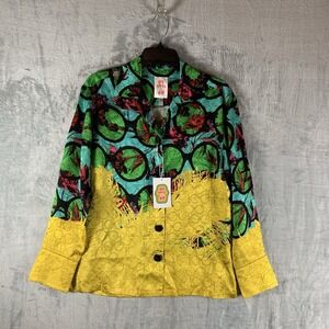 Iris Apfel‎ x H&M Button Up Top 100 Jacquard Oversized Bright Long Sleeve XS NWT